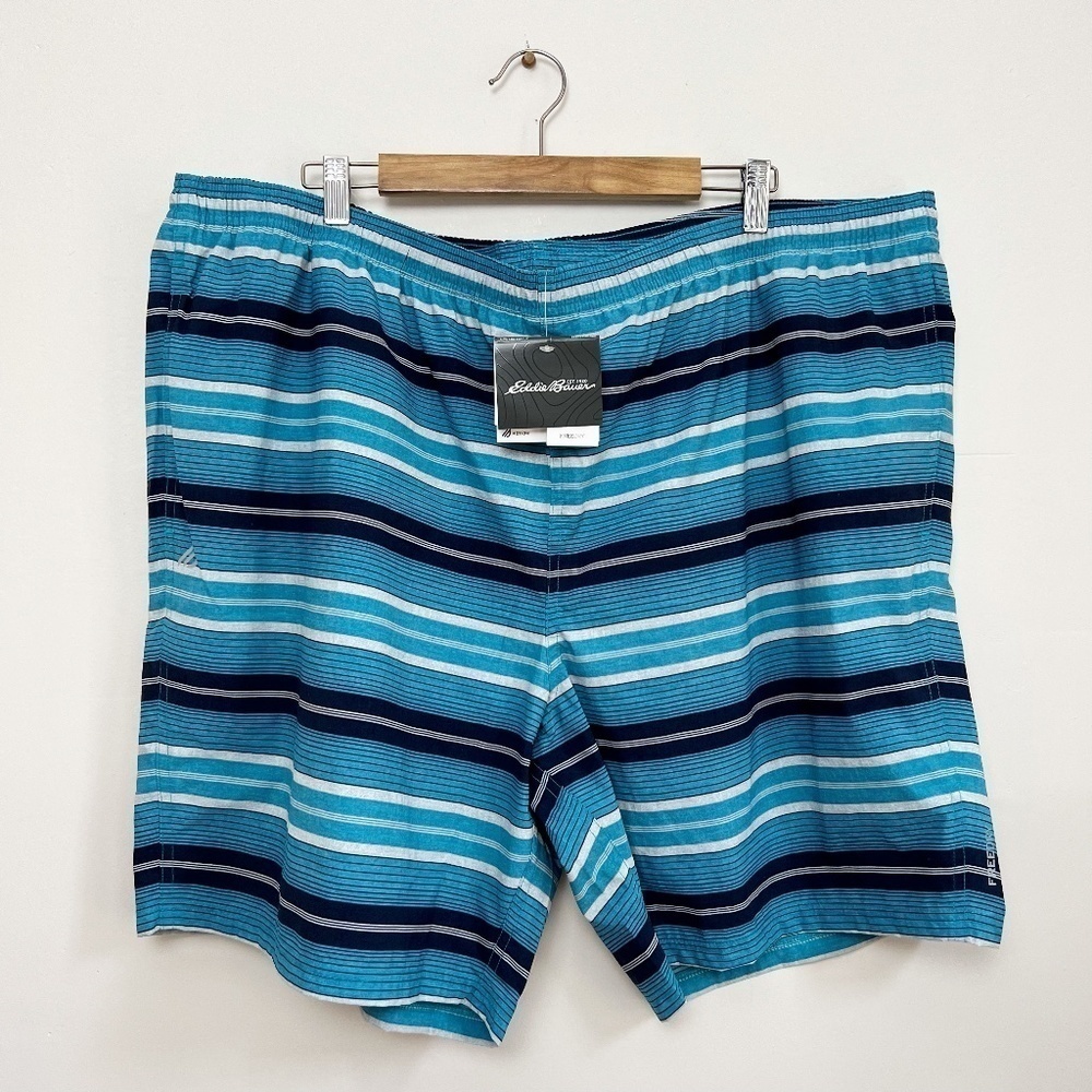NEW Eddie Bauer Men's UPF 50+ Tidal 2.0 Aqua Striped Blue Swimwear Shorts 3XL